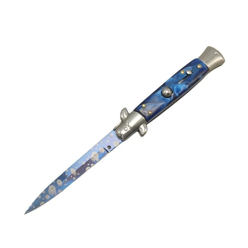 3-3-1.webp 8.75 Inch Italian Stiletto Knife – Blue Handle Switchblade