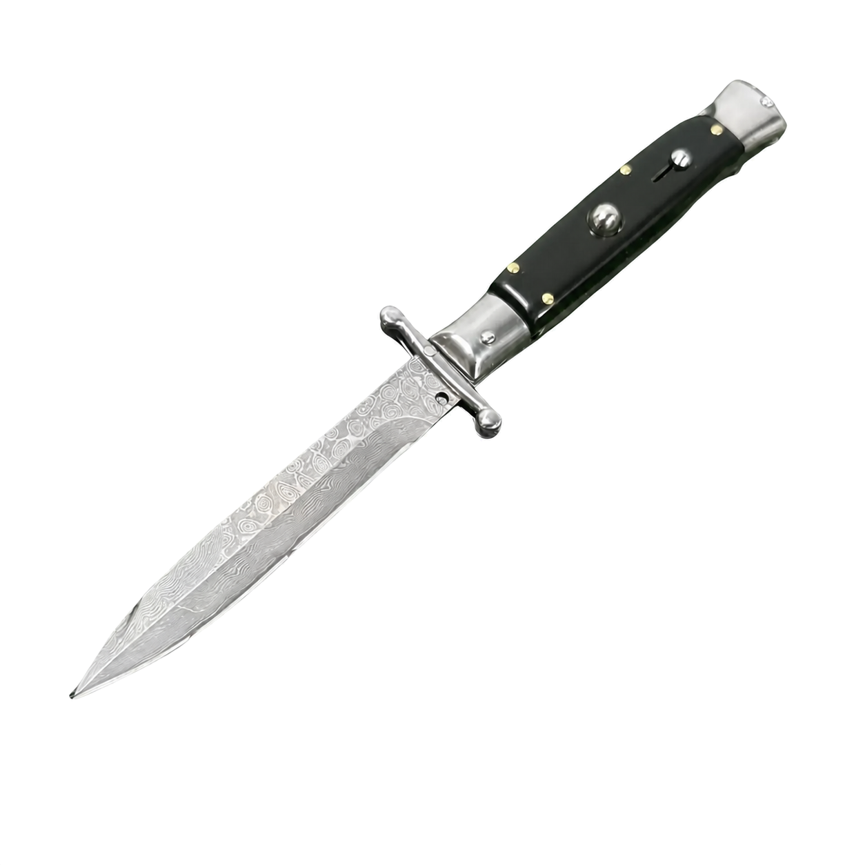 44702-a-black-damascus-v2 Horn Look Stiletto Pair