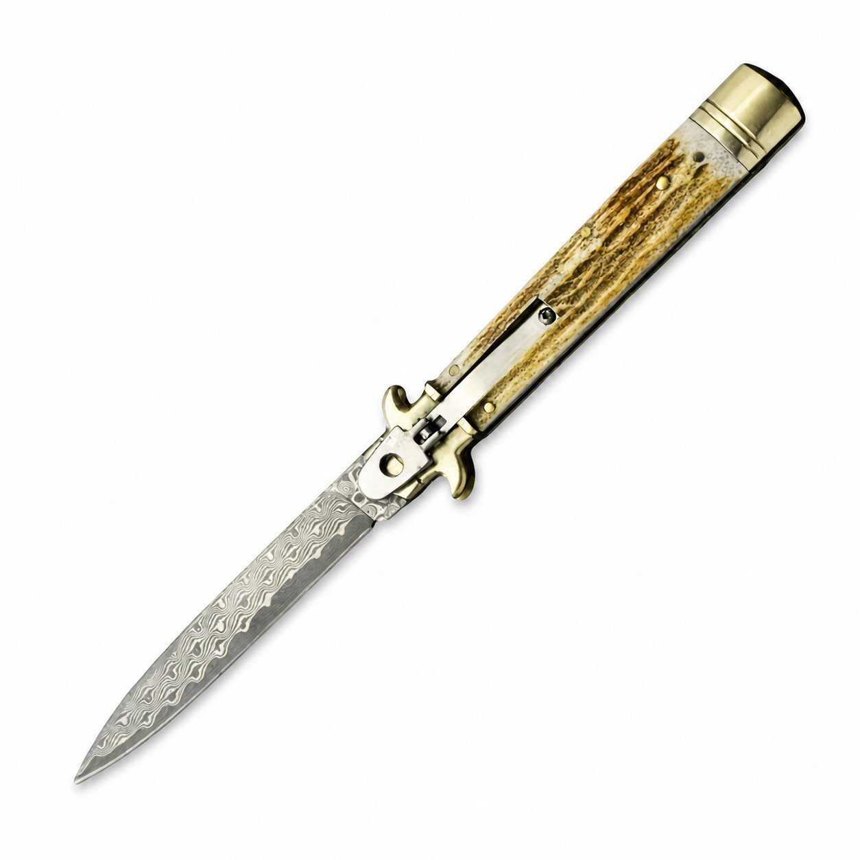 44714-main-white-clean.jpg 9-Inch Antler Handle Damascus Steel Stiletto Knife
