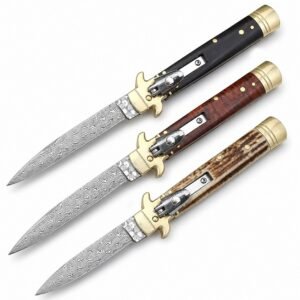 AKC Leverletto Brass Guard Damascus Side-Opening Knife