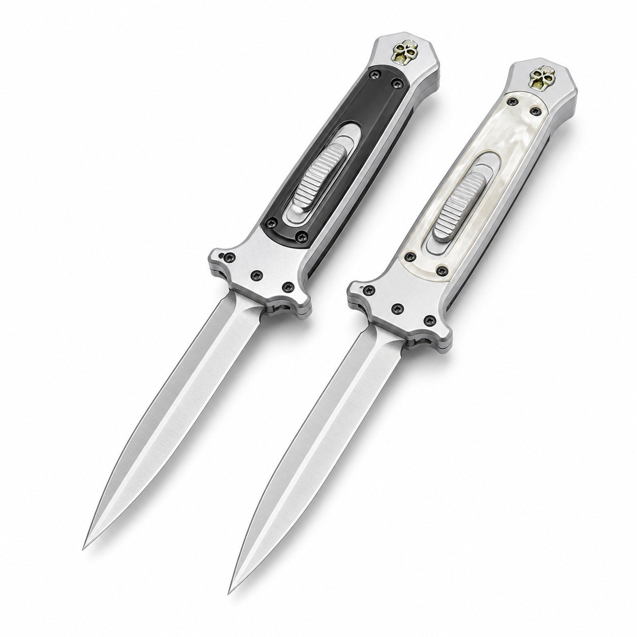 49449-main-white-clean.jpg AKC 9-inch Vertical Jump Skull Handle Double-edged OTF Knife
