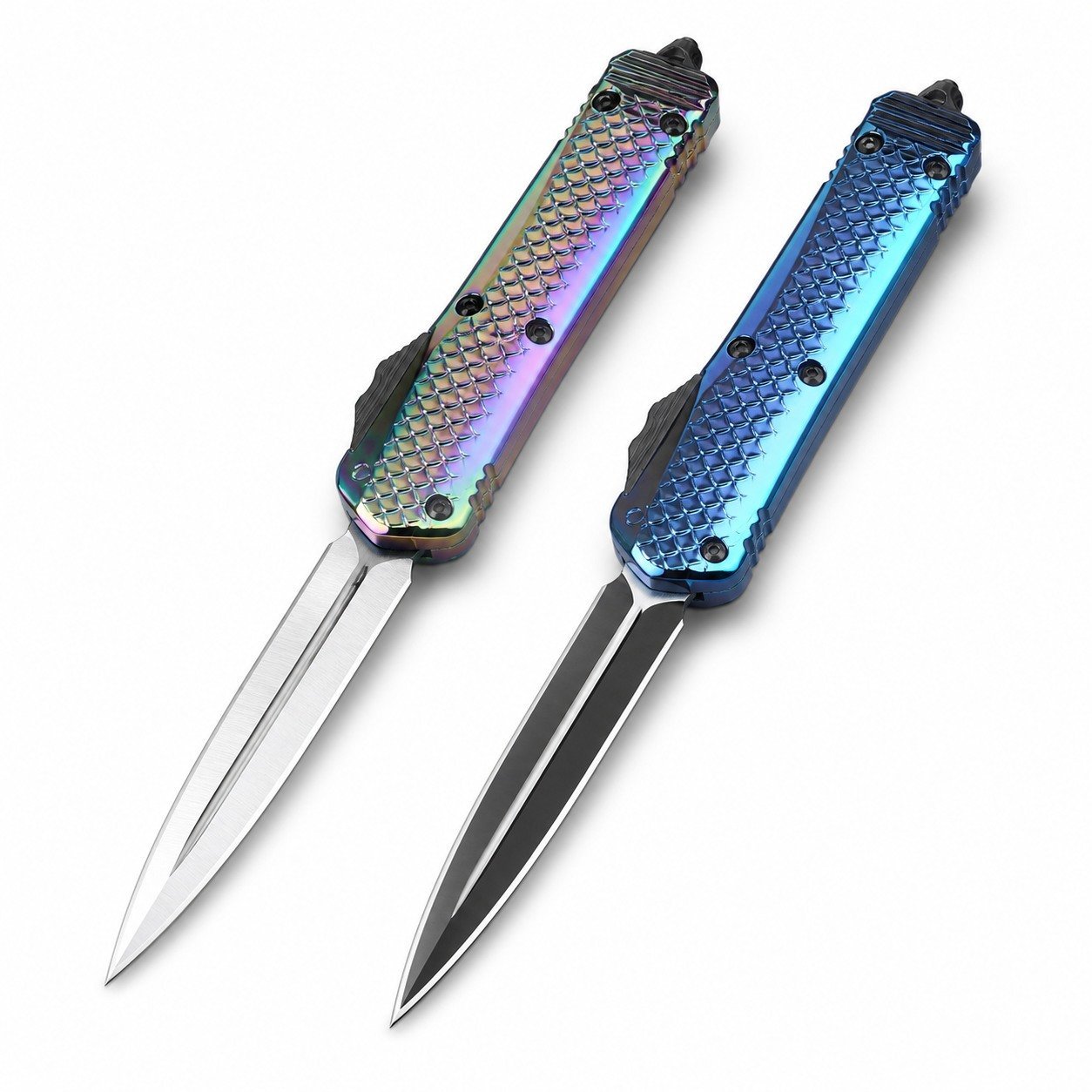49491-main-white-clean.jpg Zinc-handle Microtech, Snake God Scales Jump Straight Up OTF Knife